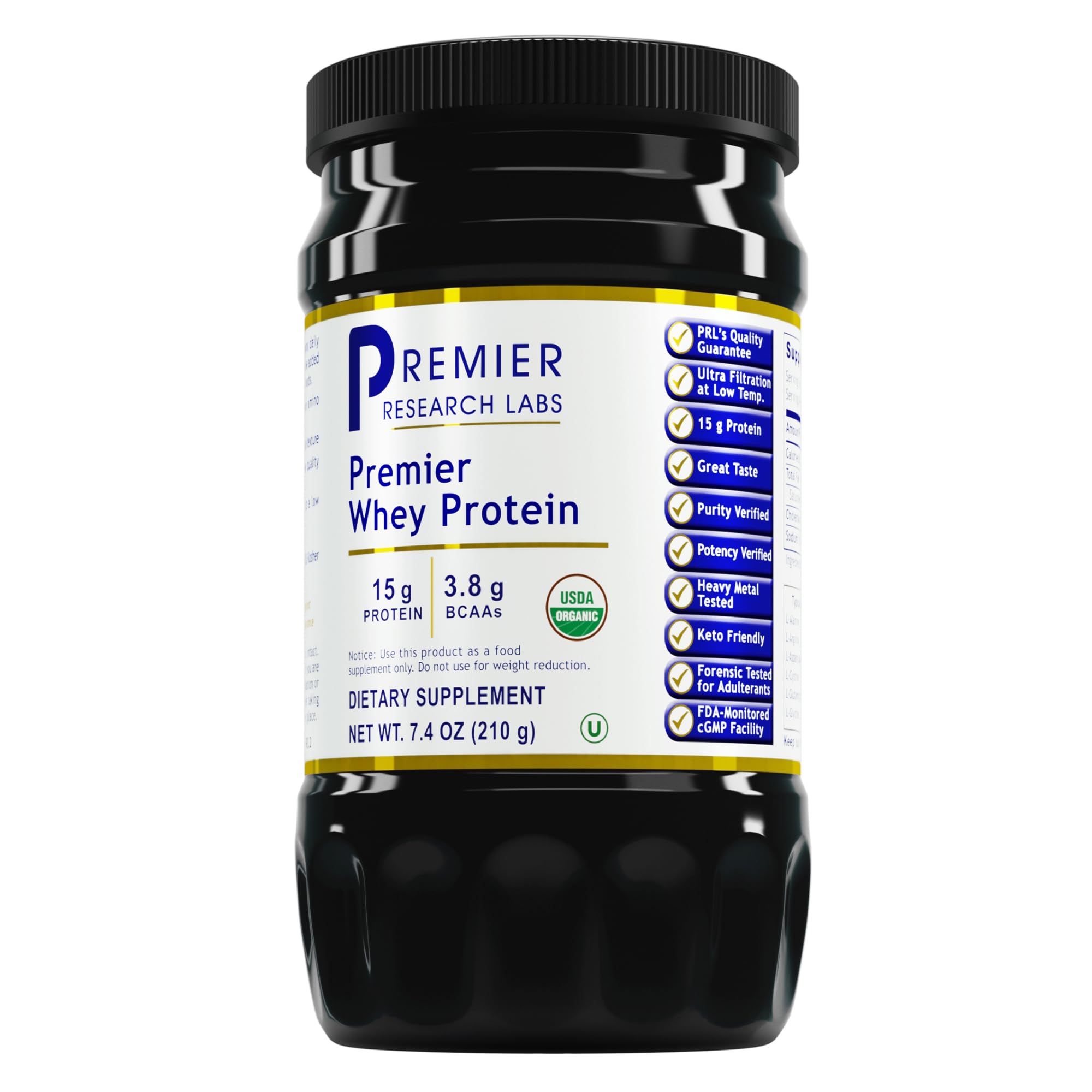 Premier Research Labs Whey Protein - Unflavored Premier Whey Protein Powder, Organic Whey Protein Concentrate, Keto Friendly, Readily Mixes with Drinks, Low Heat Filtered - 7.4 Oz