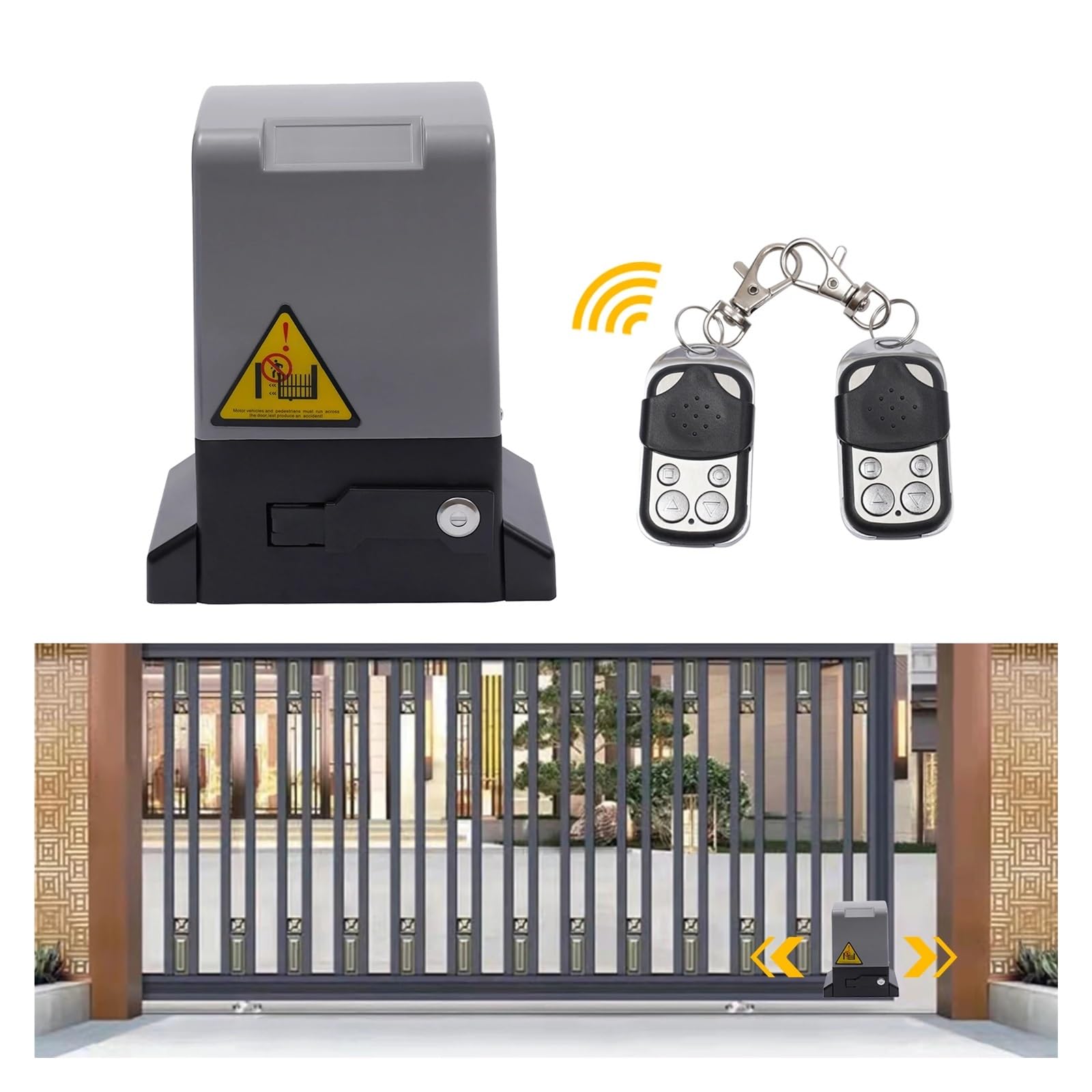 Abridor de puerta corredera eléctrico de 370W/550W/750W, Kit de Control de seguridad for entrada con Motor automático con Sensor infrarrojo + 2 mandos a distancia Durabilidad, Eficiencia(1200KG 550W)