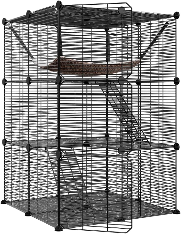 3-Tier Cat Cage Cat Kitten Enclosures Wire Pet Kennel Playpen Indoor w/Hammock