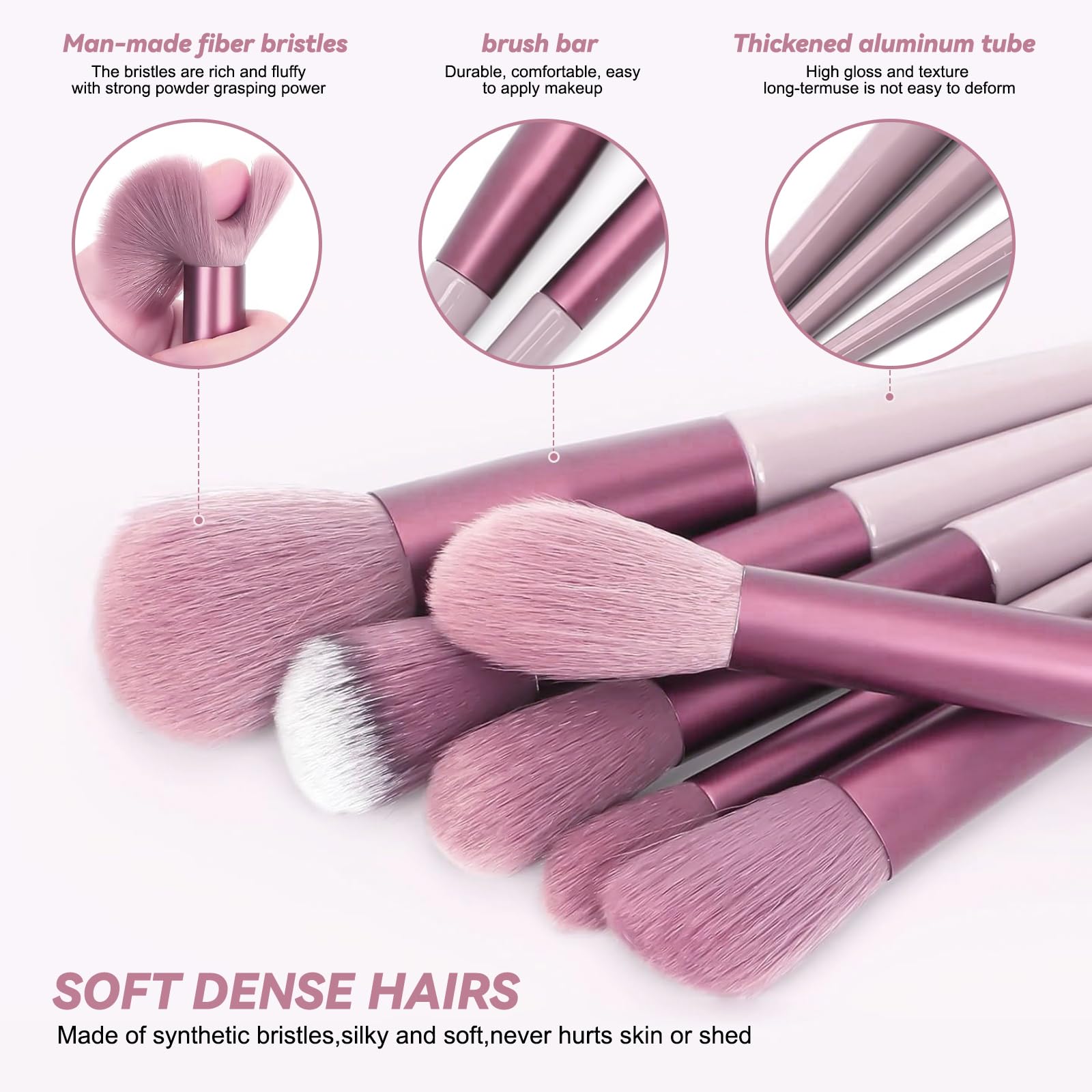 aweskmod Pennelli Trucco 13 Pezzi Set Viso e Occhi, Pennelli Make Up Professionali Set, Sintetico Contorno Fard Ombretti Correttori Fondazione Trucco Pennelli