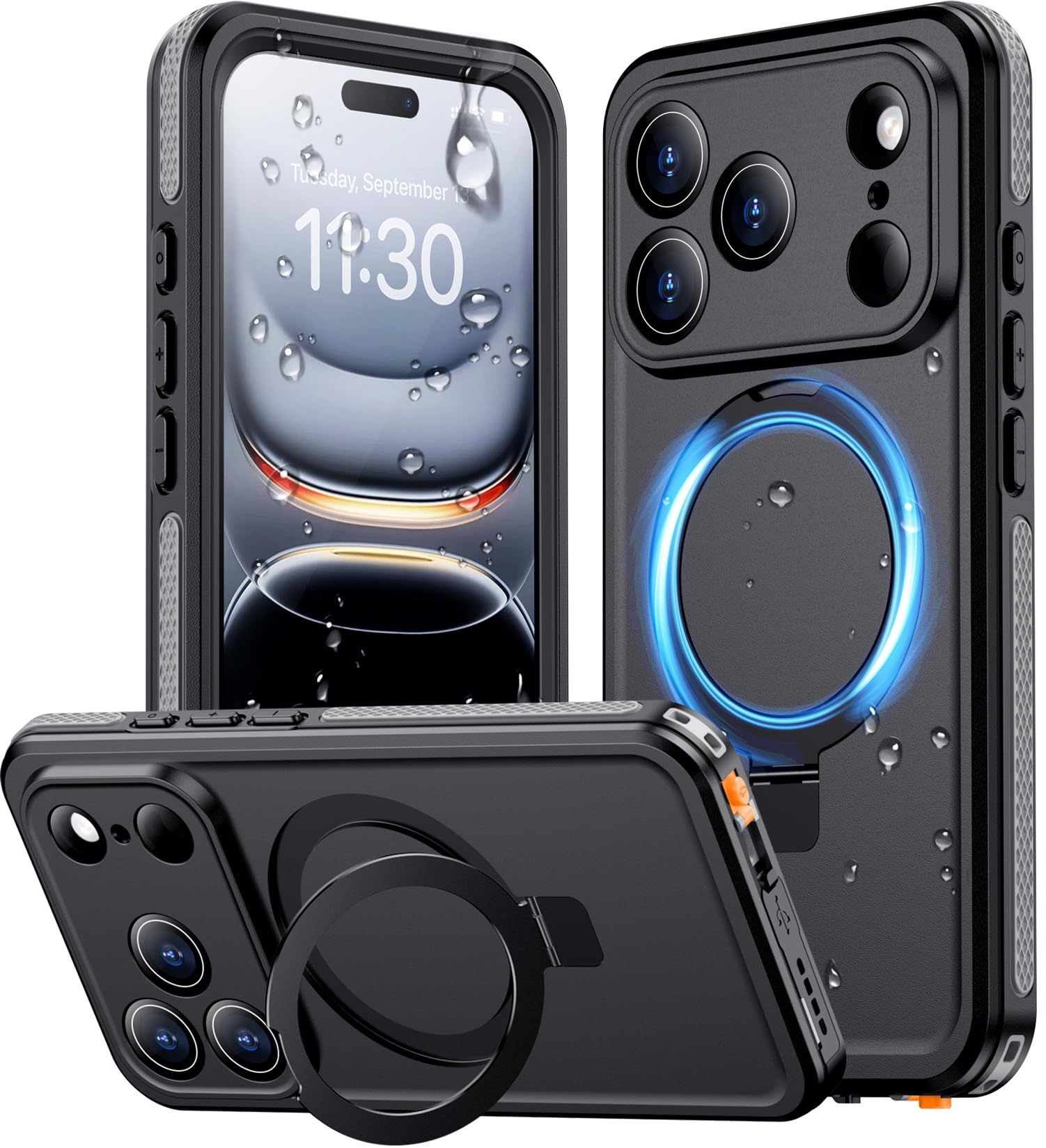 Magnetische Schutzhülle für iPhone 17 Pro, wasserdicht, integrierter Bildschirm- und Kameraschutz, IP68, Unterwasser-Ganzkörperhülle, 4,2 m, militärisch, sturzsicher, stoßfest, 16 cm, Grau