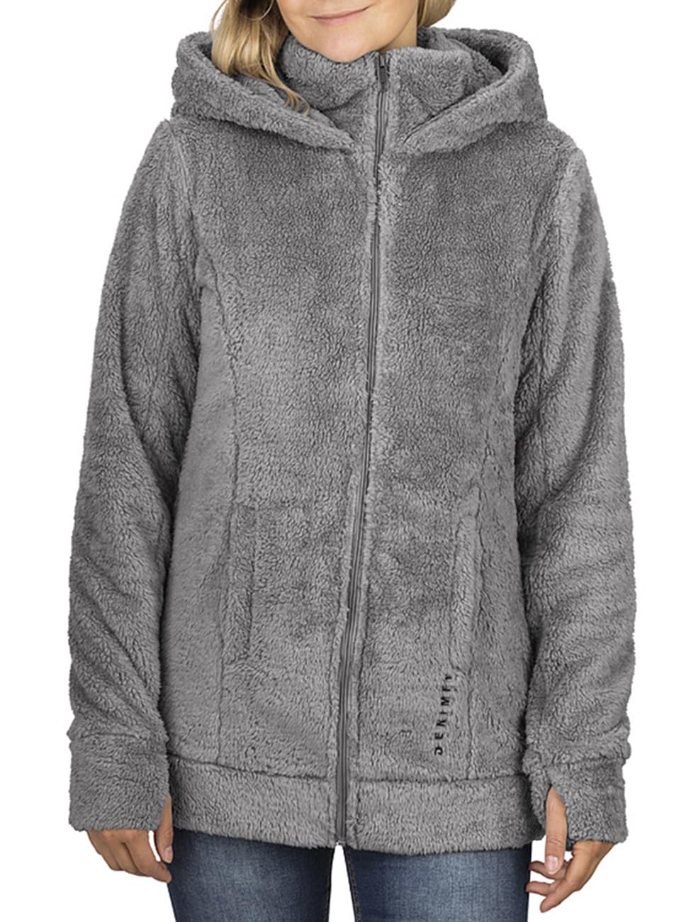 DENIMFY DFMila Veste polaire pour femme - Veste d'hiver à fermeture éclair - Veste de mi-saison - Veste d'extérieur en polaire - Col montant - Gris noir anthracite - Tailles S, M, L, XL, XXL