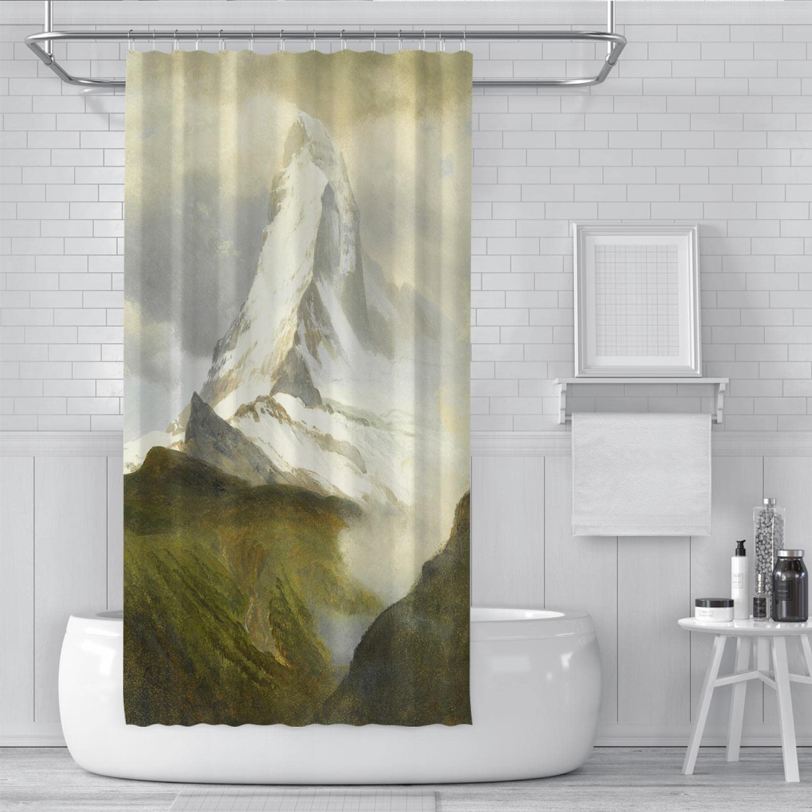 Landschaft Duschvorhang Liner Einzigartige Berg Duschvorhänge für Badezimmer Albert Bierstadt Polyester Stoff WC Vorhanghaken 120Wx200Lcm