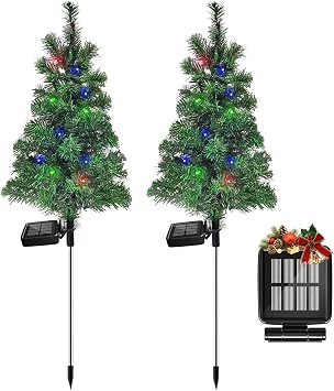 Solar Christmas Tree Garden Stake Lights Waterproof Christmas Decorations Tree Lights Outdoor Xmas Tree Light Christmas decor Pathway Lights Patio Yard Color, 2pcs