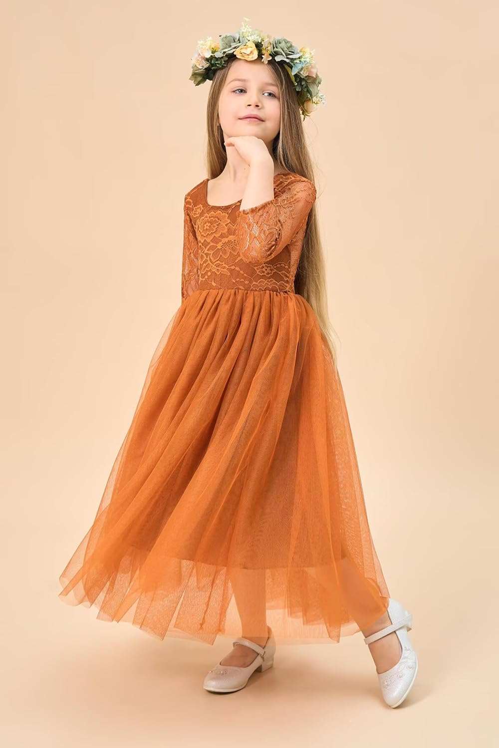 LalaMira Flower Girl Dress Long Sleeve First Communion Dress Lace/Tulle Toddler Dresses for Wedding Bridesmaid Garden Party - Image 7