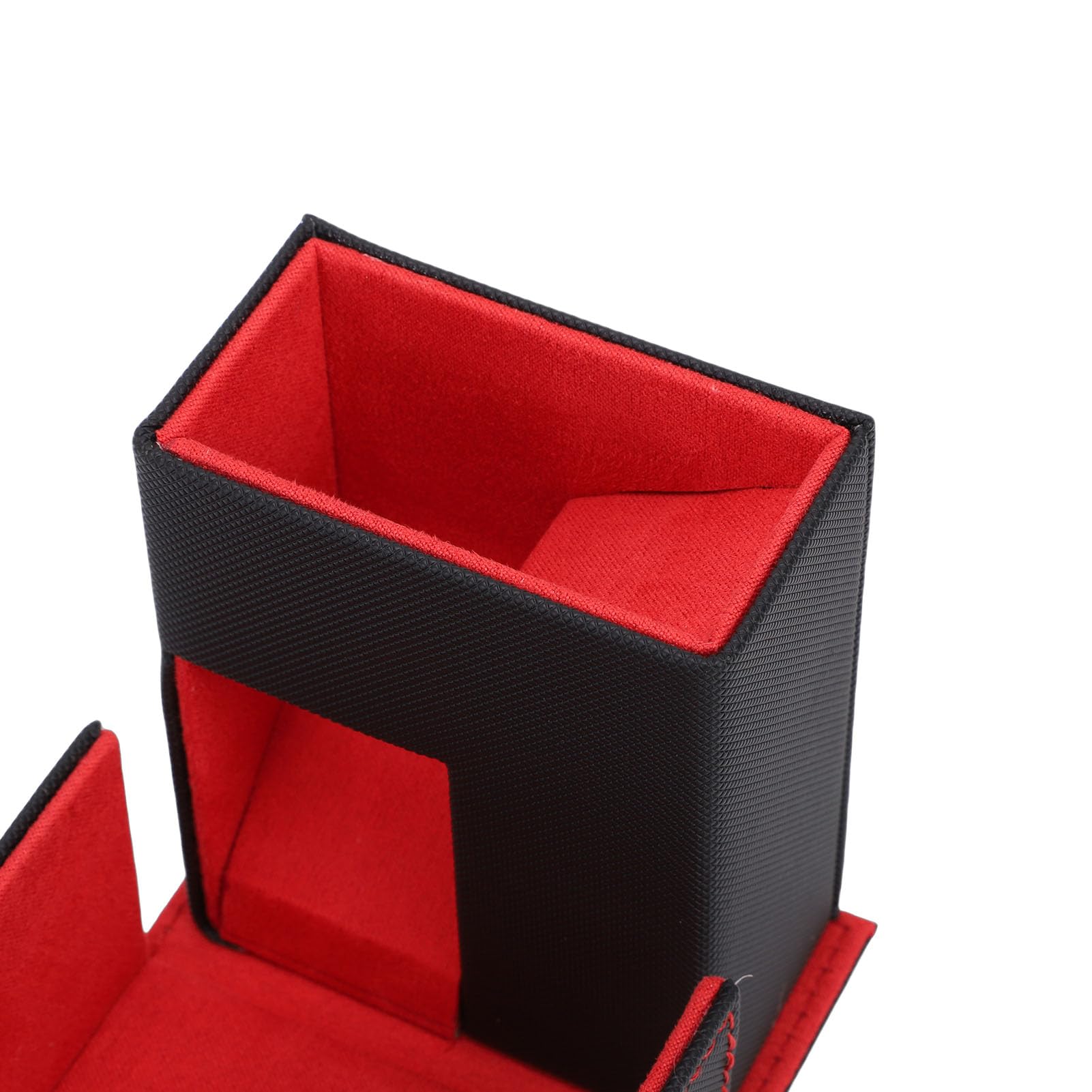 Greensen Torre de Dados de Cuero PU, Diseño Plegable Magnético con Forro de Terciopelo y Textura Antideslizante, para Juegos de Mesa de Dungeons and Dragons RPG (Negro Rojo)
