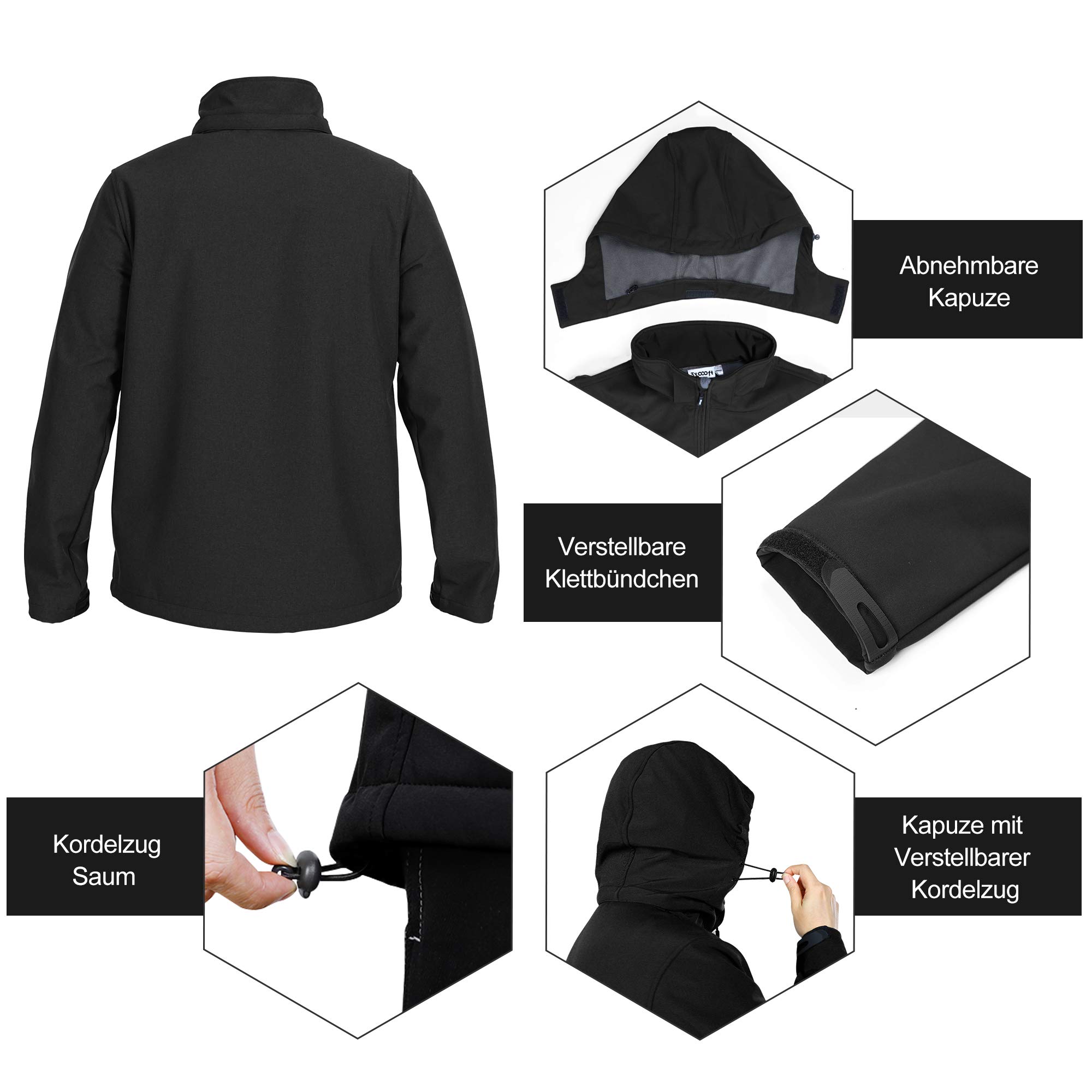 33,000ft Softshelljacke für Herren Wasserdicht Winterjacke Winddicht Warme Fleece Gefüttert Windbreaker Funktionsjacke Outdoorjacke für Wandern Fahrrad Camping