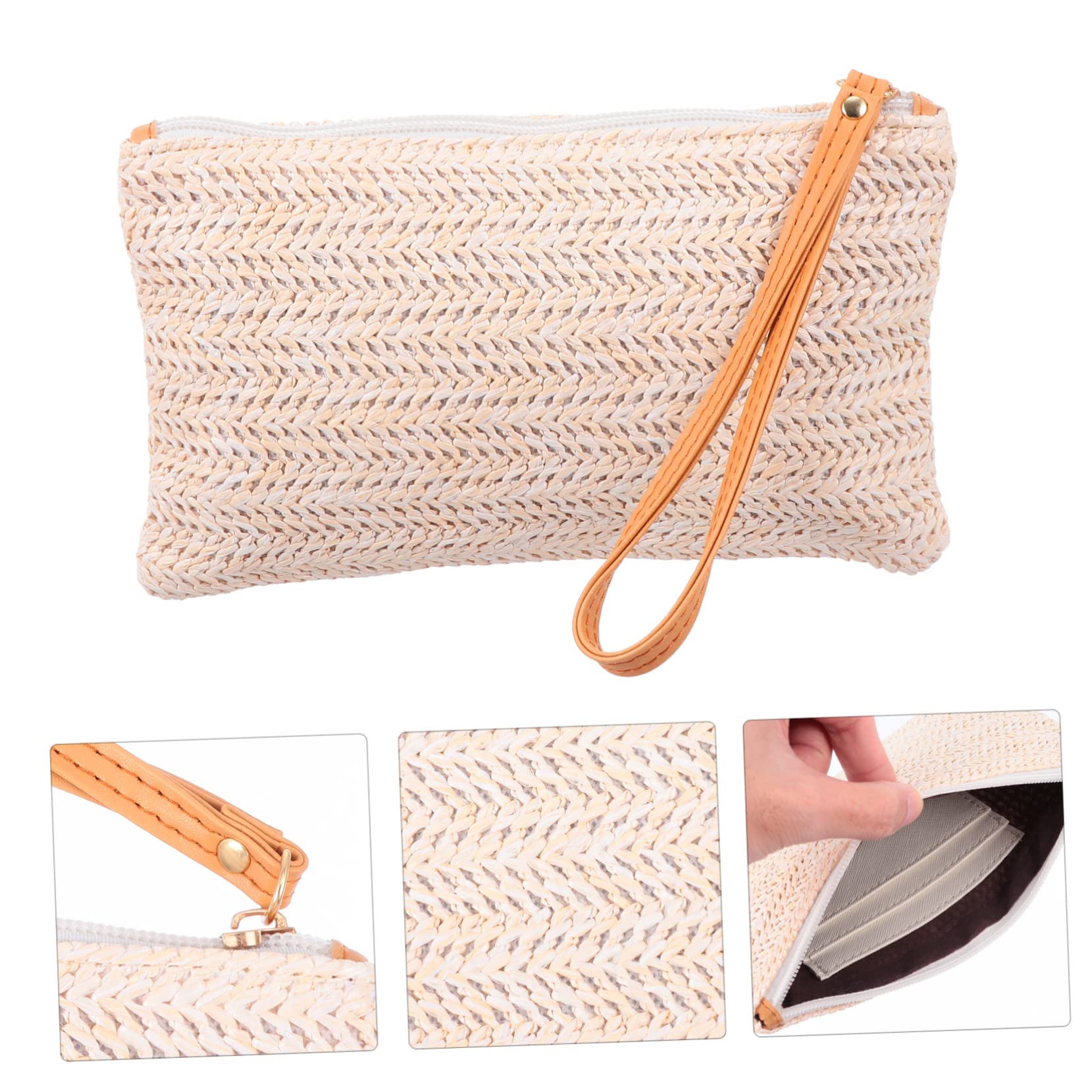 Ipetboom Elegant Straw Summer Beach Bag Women's Coin Purse Phone Handbag for Outdoor