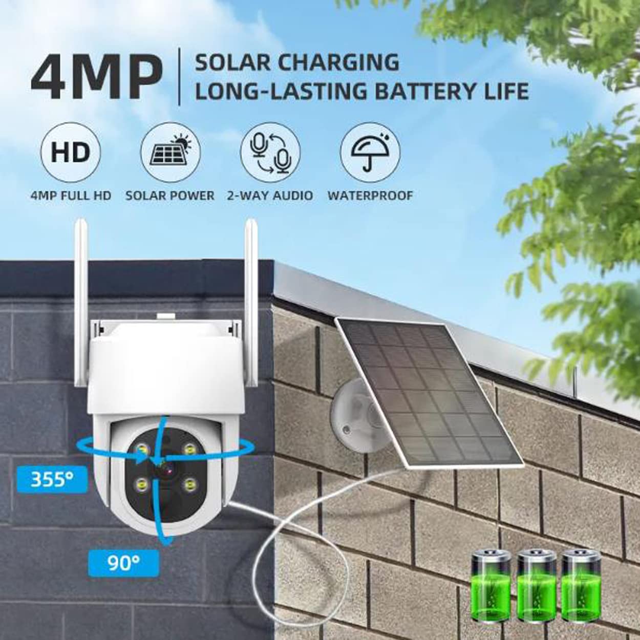 AKAVIG Sistema de cámara de seguridad inalámbrica WiFi para exteriores con 4 cámaras, 4 MP de energía solar CCTV kit de vigilancia NVR con control de aplicación, audio bidireccional, detección humana,