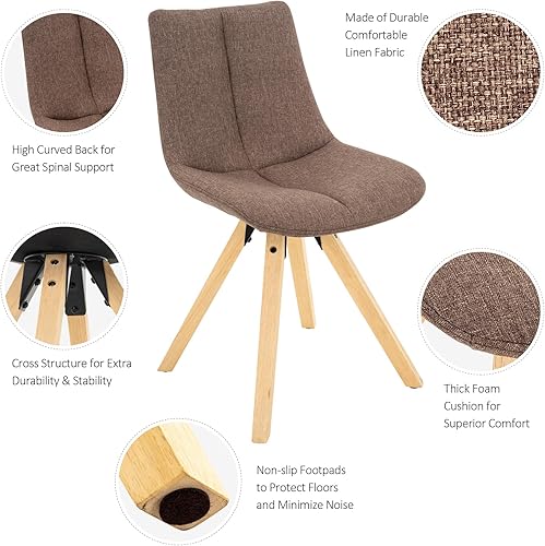 Miniatura 4 de Mid-Century - Juego de 2 sillas de comedor modernas, sillas de cocina tapizadas con respaldo alto con asiento de tela de lino copetudo, patas de