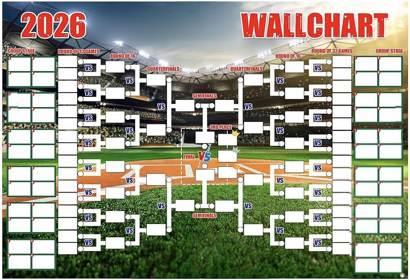 WorldCup 2026 Schedule Poster - 48 Team Football Wall Chart, 47x24 Inch Polyester Soccer Match Tournament Bracket for Sports Bar Decor, Viewing Party Supplies Fans Gifts (Style A)