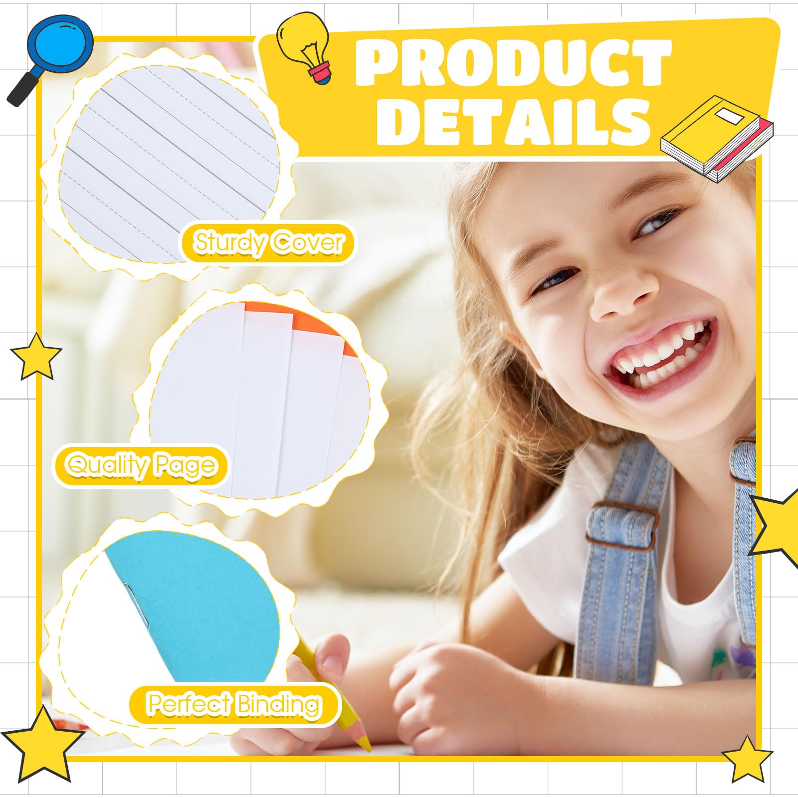 Henoyso Lot de 12 carnets de composition primaire K-2 9 3/4 x 7 19 cm Livre d'écriture vierge pour enfant pour écrire des histoires, dessiner et écrire un journal d'écriture de 60 pages Fournitures