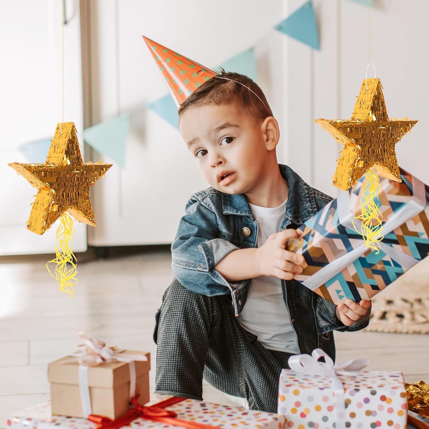 SAFIGLE Stereo Piñata Childrens Tylonal Party Favor Party Decoration Birthday Adornment Bride Pinata Three-dimensional Golden Paper Party Pinata Decor