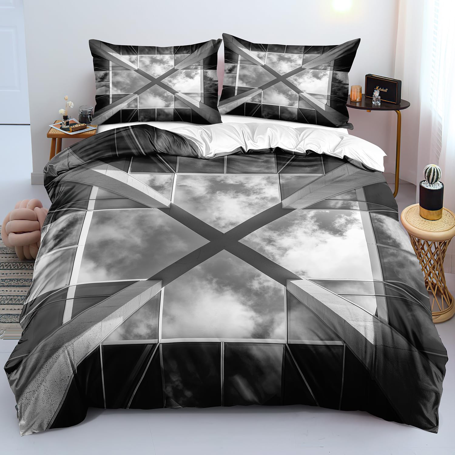 Parure de lit 140x200 anti-pluche douce et géométrique pour remplacer le linge de lit rêche