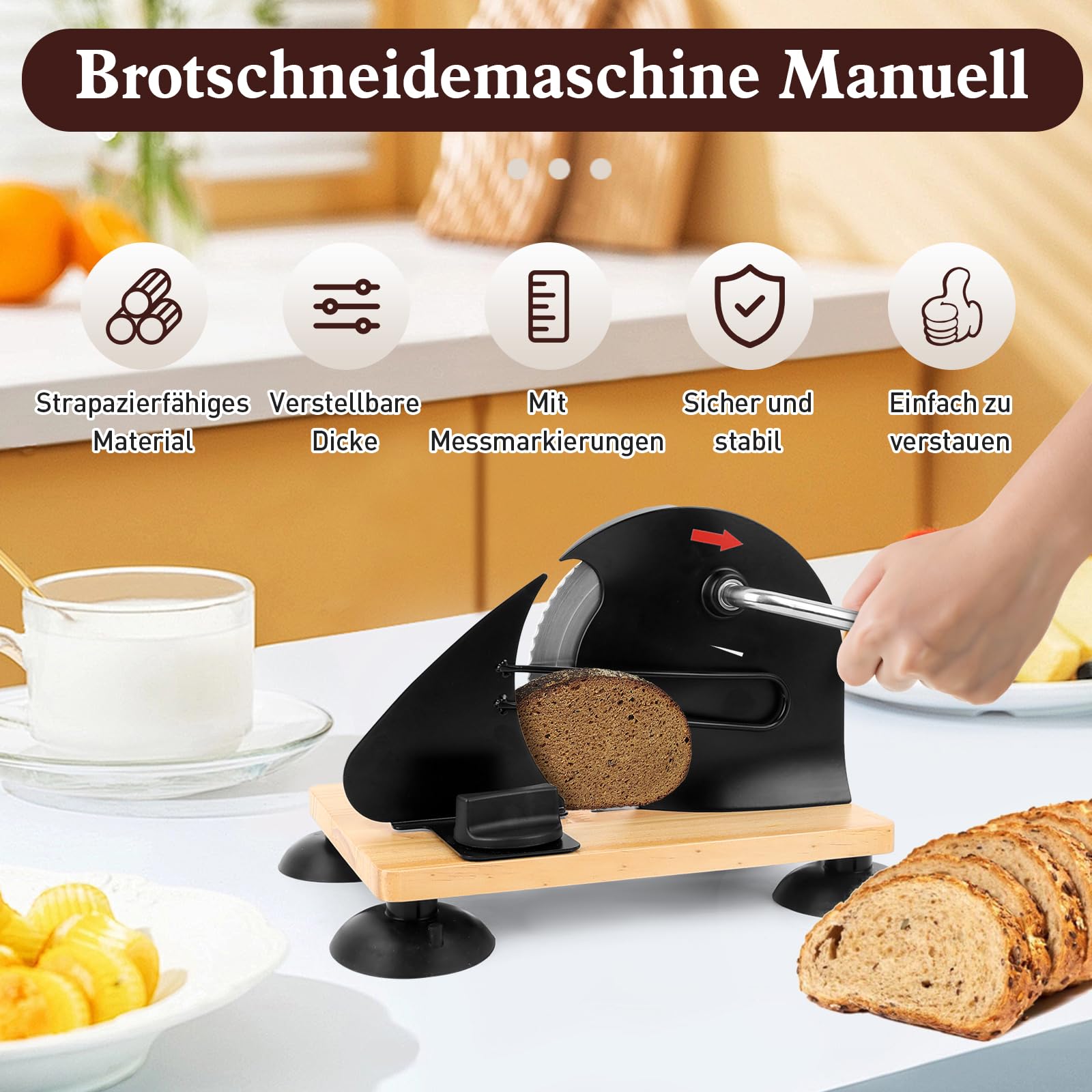 Trancheuse à Pain,Trancheuse Manuelle,Acier Inoxydable 304,Avec Echelle et Epaisseur de Tranche Réglable,Convient pour le Fromage, le Pain et Les Légumes