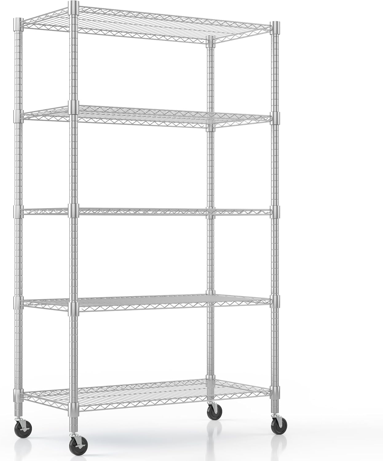 Himimi 5-Tier Heavy Duty Steel Wire Shelving Unit with Wheels - Adjustable 82"H Garage Kitchen Storage Rack 36"W x 18"D Silver