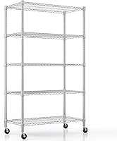 Himimi 5-Tier Heavy Duty Steel Wire Shelving Unit with Wheels - Adjustable 82"H Garage Kitchen Storage Rack 36"W x 18"D Silver
