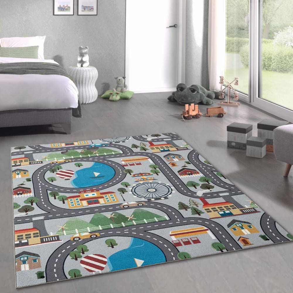 Tapis de Jeu pour Enfants avec Vue sur la Ville – Loisirs – Fond en Gris Taille 200 x 290 cm