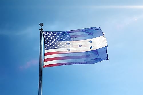 Miniatura 2 de Bandera híbrida estadounidense hondureña de 3 x 5 pies pancarta 100% poliéster, ojales de latón y cabecera de lona fuerte, para uso en exteriores o