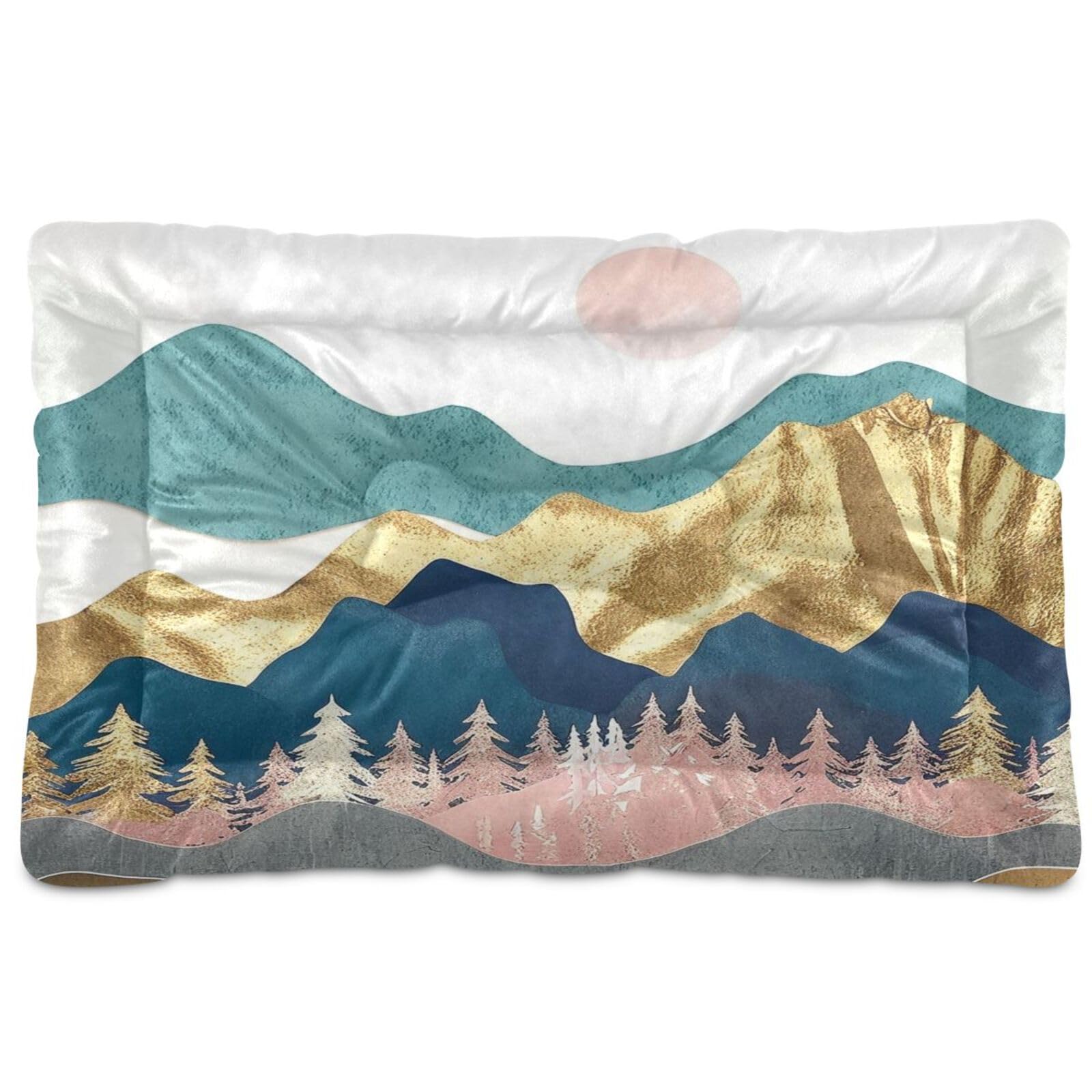 Haskirky Watercolour Mountains Dog Bed Mat Soft Machine Washable Non-Slip Comfy Fluffy Kennel Pad for Medium Small Dogs 18x24 Inches