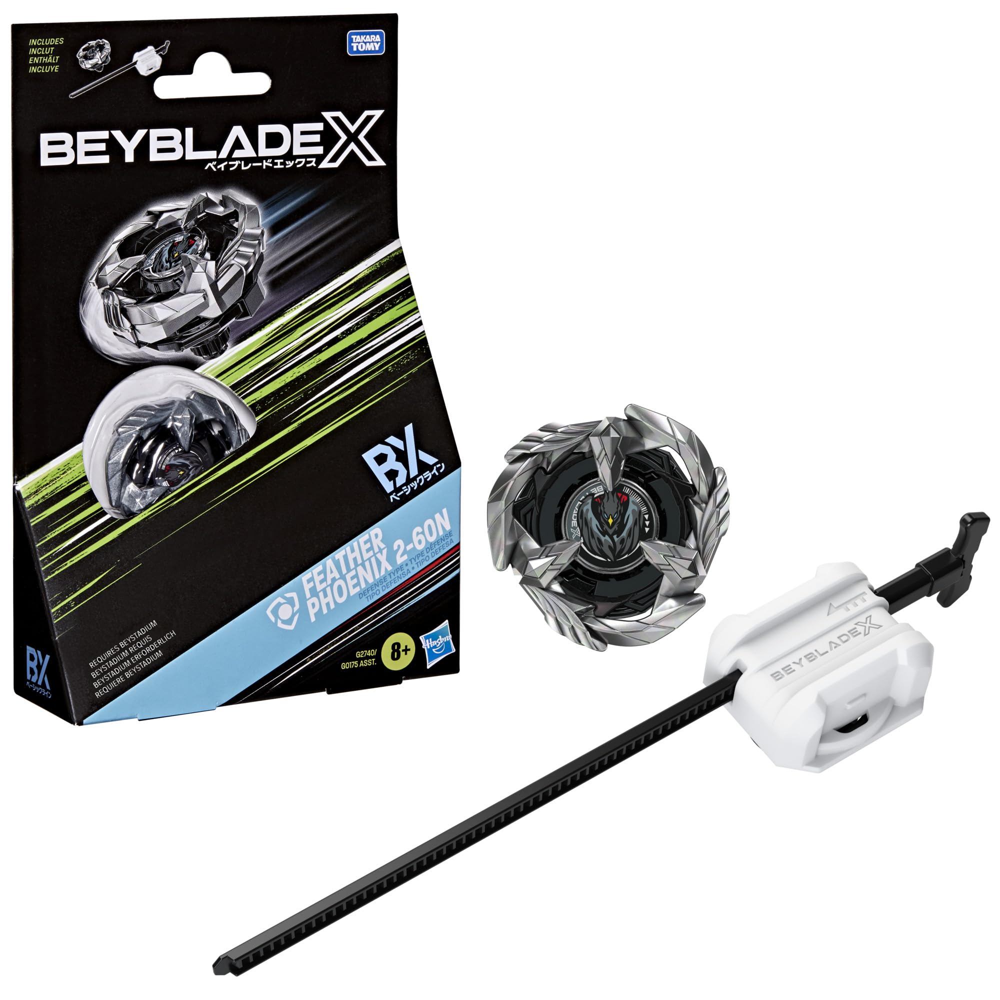 Hasbro Beyblade X, Set Starter Pack Feather Phoenix 2-60N BX con trottola da Difesa e Lanciatore di Takara Tomy, trottole da Combattimento Giocattolo, dagli 8 Anni in su