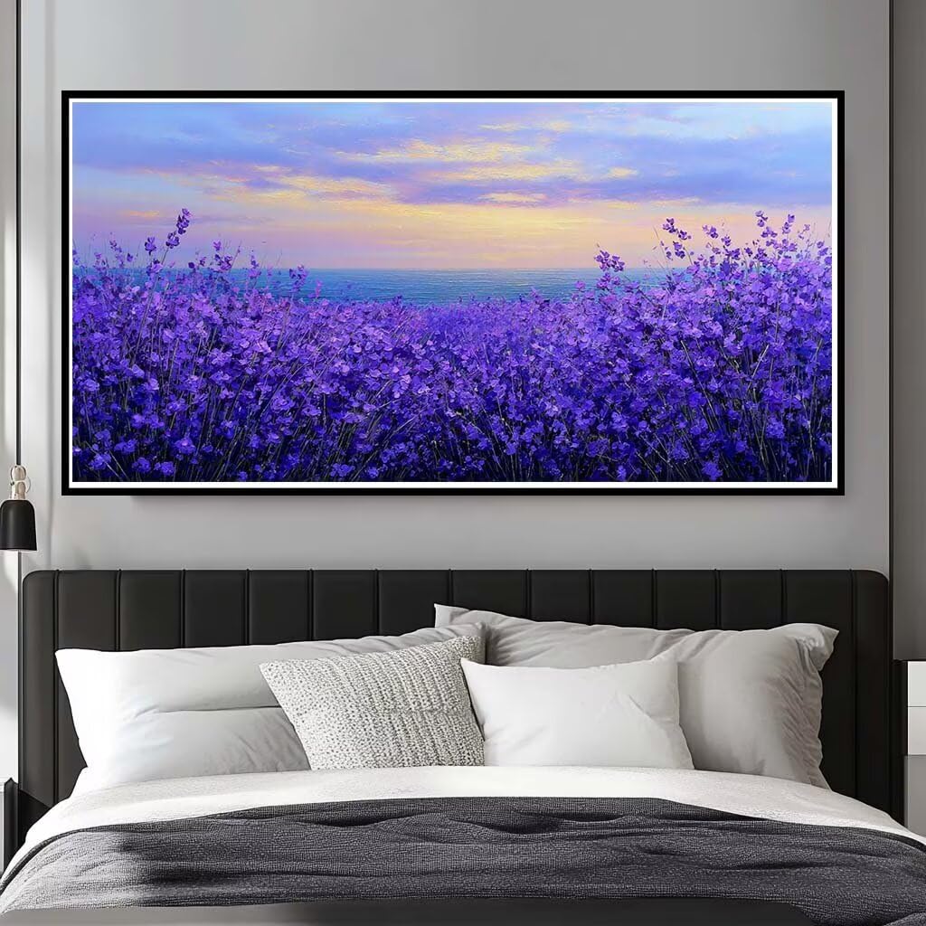 Diamond Painting Kits for Adults Large, 5D DIY Purple Flowers Diamond Art Kits Adults Square Drill Large Dimond Art Sea Crystal Cross Stitch for Wall Decoration 120x60cm/47.2x23.6 Inch (WL508)