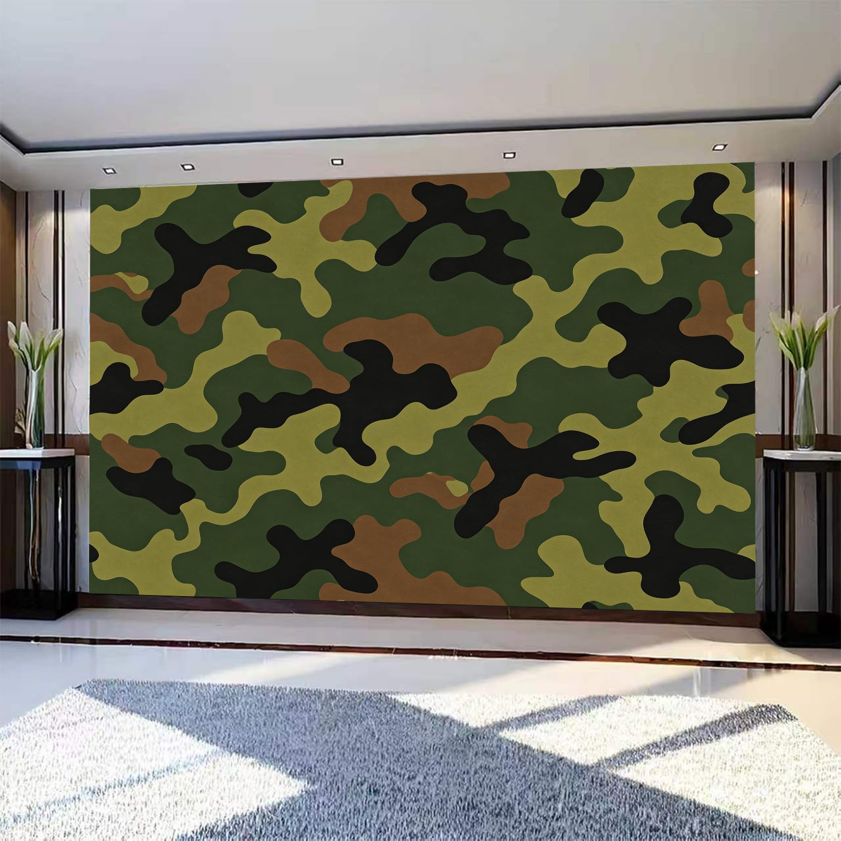 Papier peint panoramique 3D camouflage 450x315 cm décor intissé militaire m1184