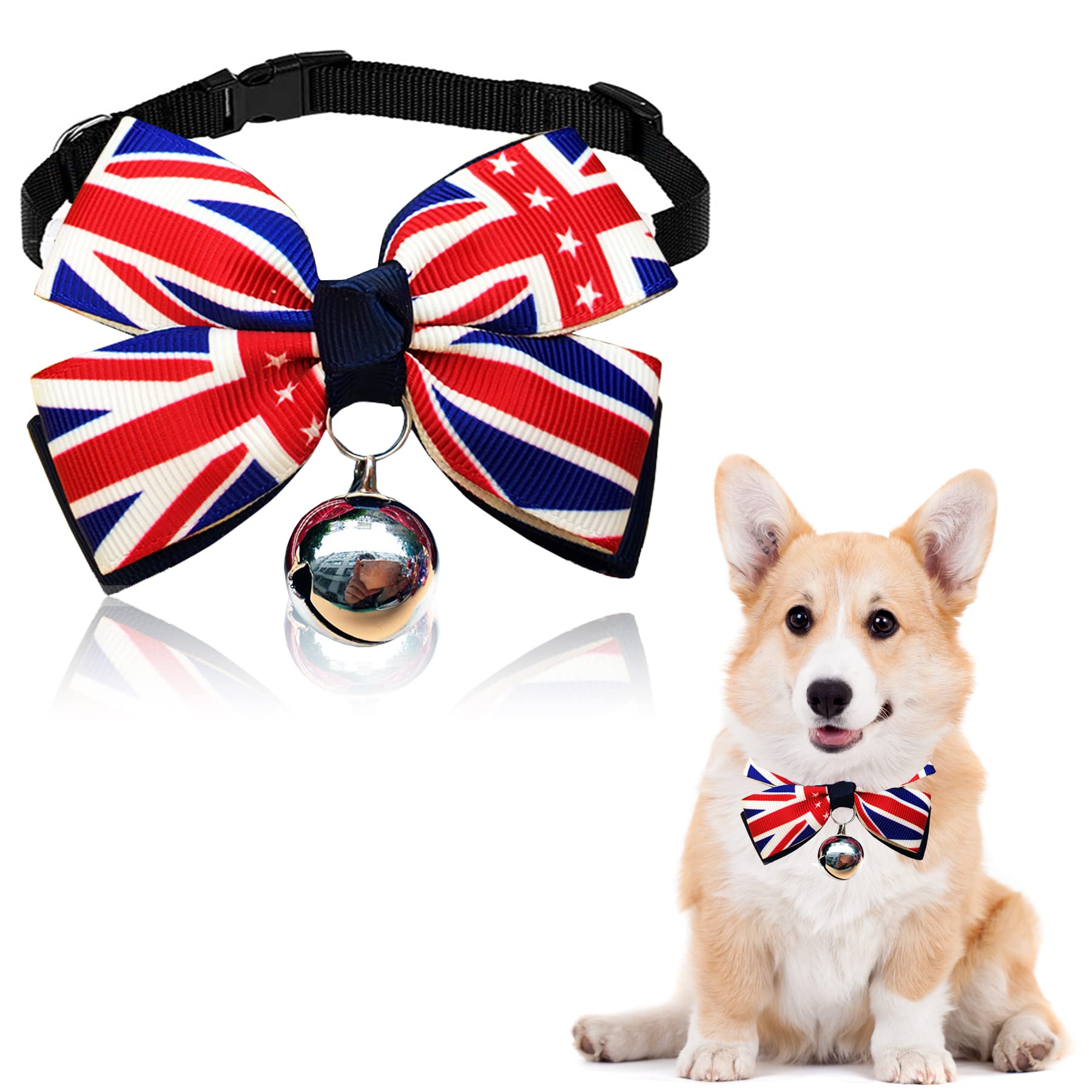 Union Jack Dog Bow Tie, 1Pcs Union Jack Dog Collar, Adjustable Small Dogs Collar Bow Ties Puppies Cats, Union Jack Bunting Jubilee Decorations 2022 Queens Jubilee 2022 Decorations
