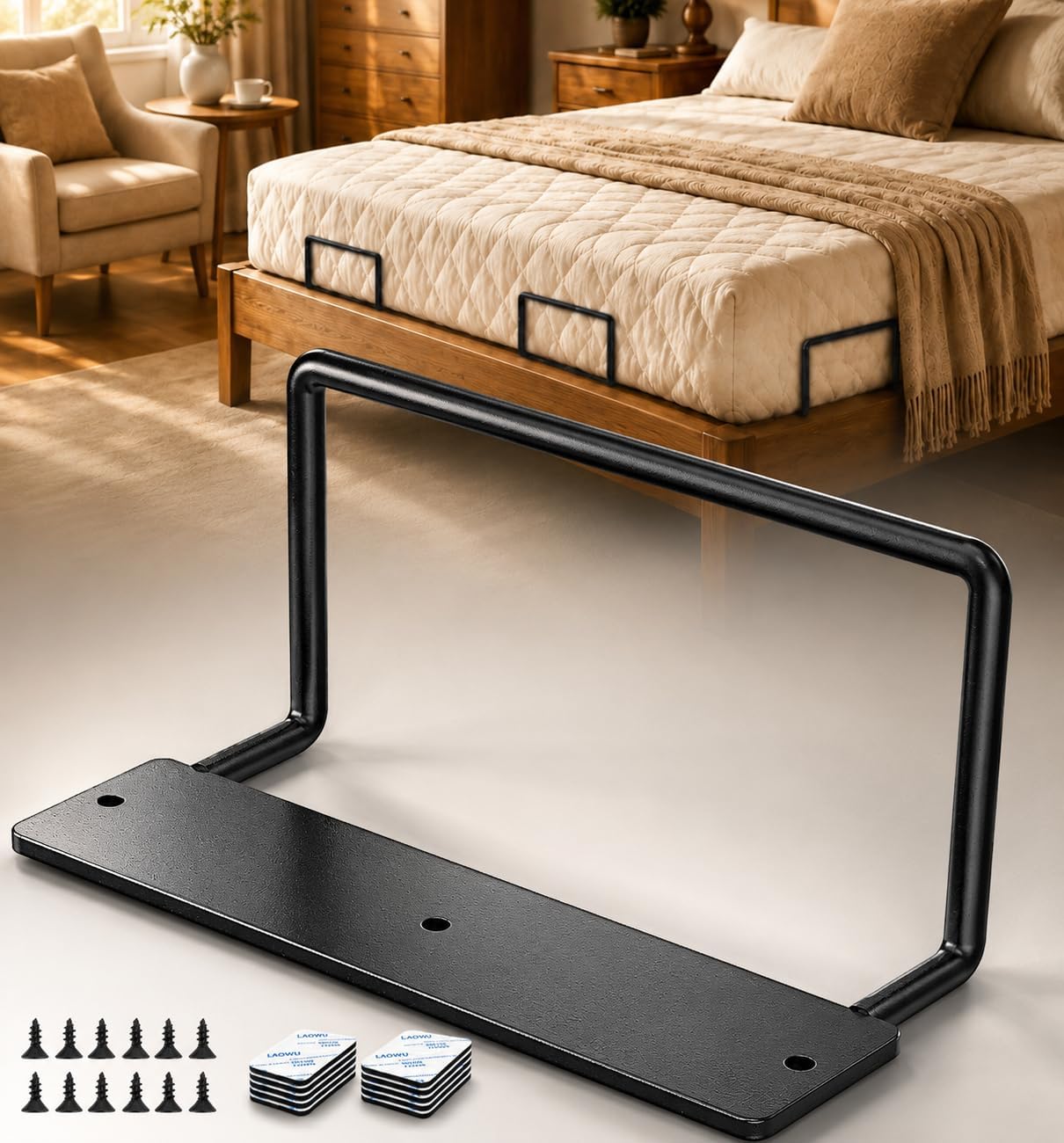 4Pcs Mattress Retainer Bar for Adjustable Bed, 4.2" Tall & 8.7" Wide Mattress Slide Stopper, 5mm Solid Steel Mattress Brackets to Prevent Sliding, Non Slip Mattress Holder for Platform Queen King Bed