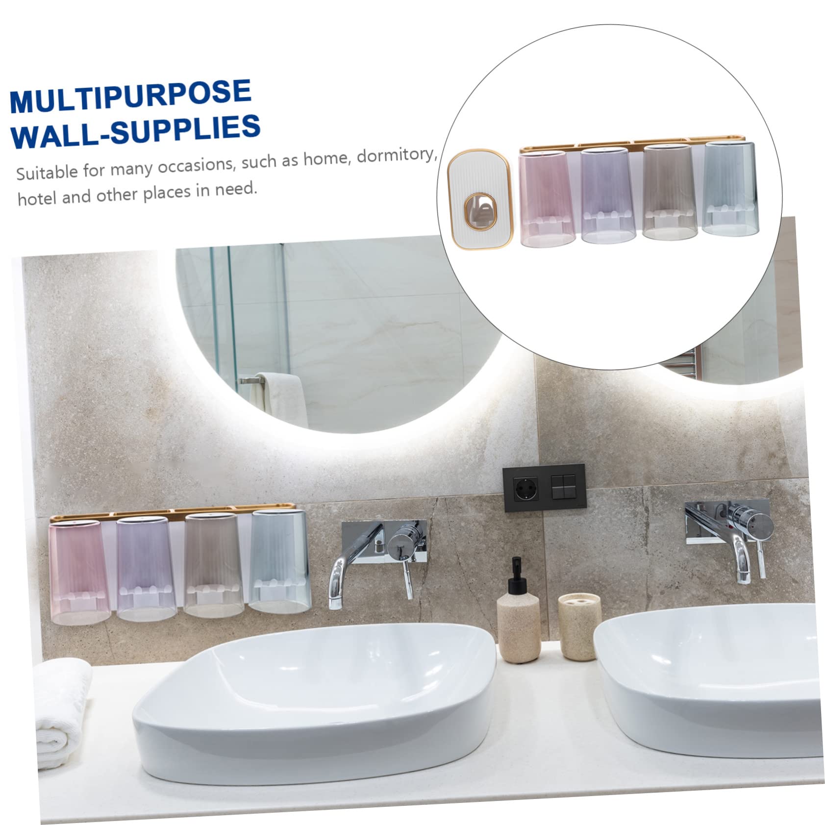 Amosfun Portaspazzolini da Bagno da Parete in Abs, Installazione senza Fori, Multifunzione, Bianco, per Casa e Hotel, Organizzatore per Oggetti da Toilette