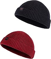 Dasmini 2 Pack Fisherman Beanie Hats for Men Women - 100% Cotton Knit Trawler Skull Cap Watch Cap, Bald Head Friendly Warm Short Hats