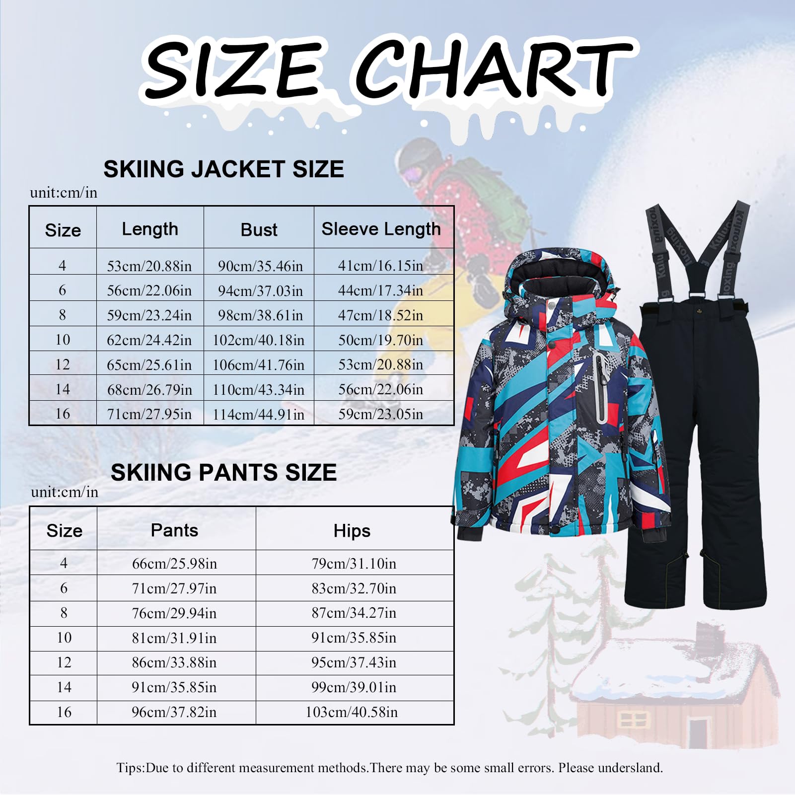 Conjunto de traje de esquí infantil de 2 piezas con capucha, impermeable, resistente al viento, traje de nieve para niños y niñas, chaqueta de esquí cálida y pantalones de esquí, geométricos