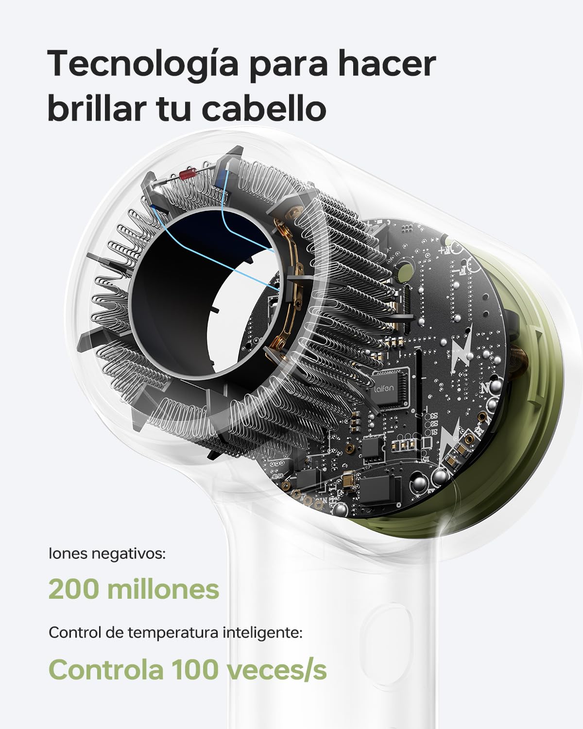 Laifen Mini Secador de Pelo de Viaje con Bolsa, 110 000 rpm, 299g, Verde | 110.000 rpm, Secador de Viaje Iónico, 200 Millones de Iones Negativos, 61 dB, Incluye Funda Protectora