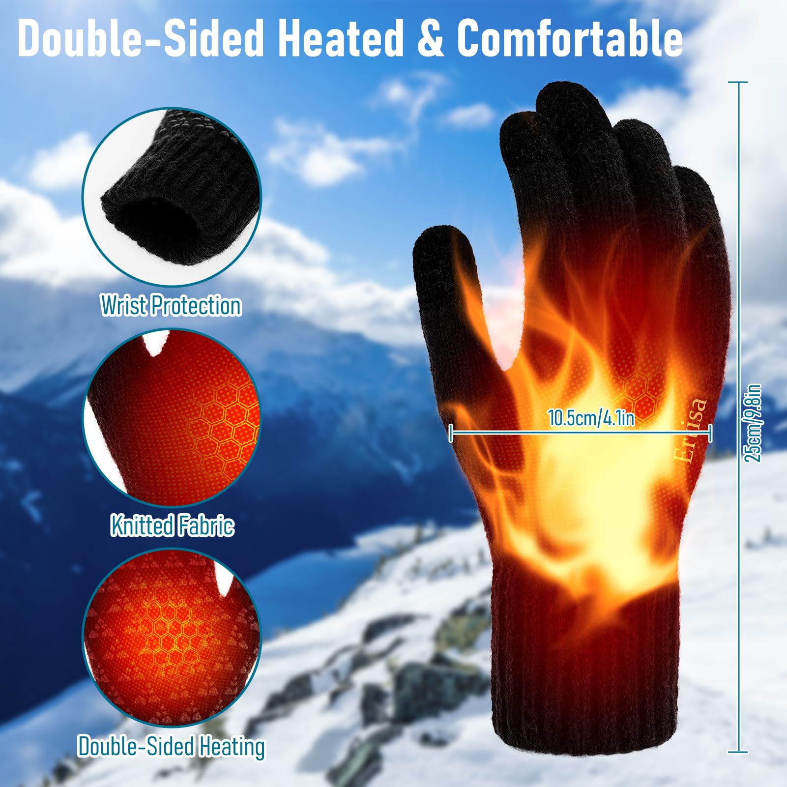 Gants Chauffants USB – 3 Températures, Double Face, écran Tactile | Pour Intérieur/extérieur, Ski, Randonnée, Bureau - 7