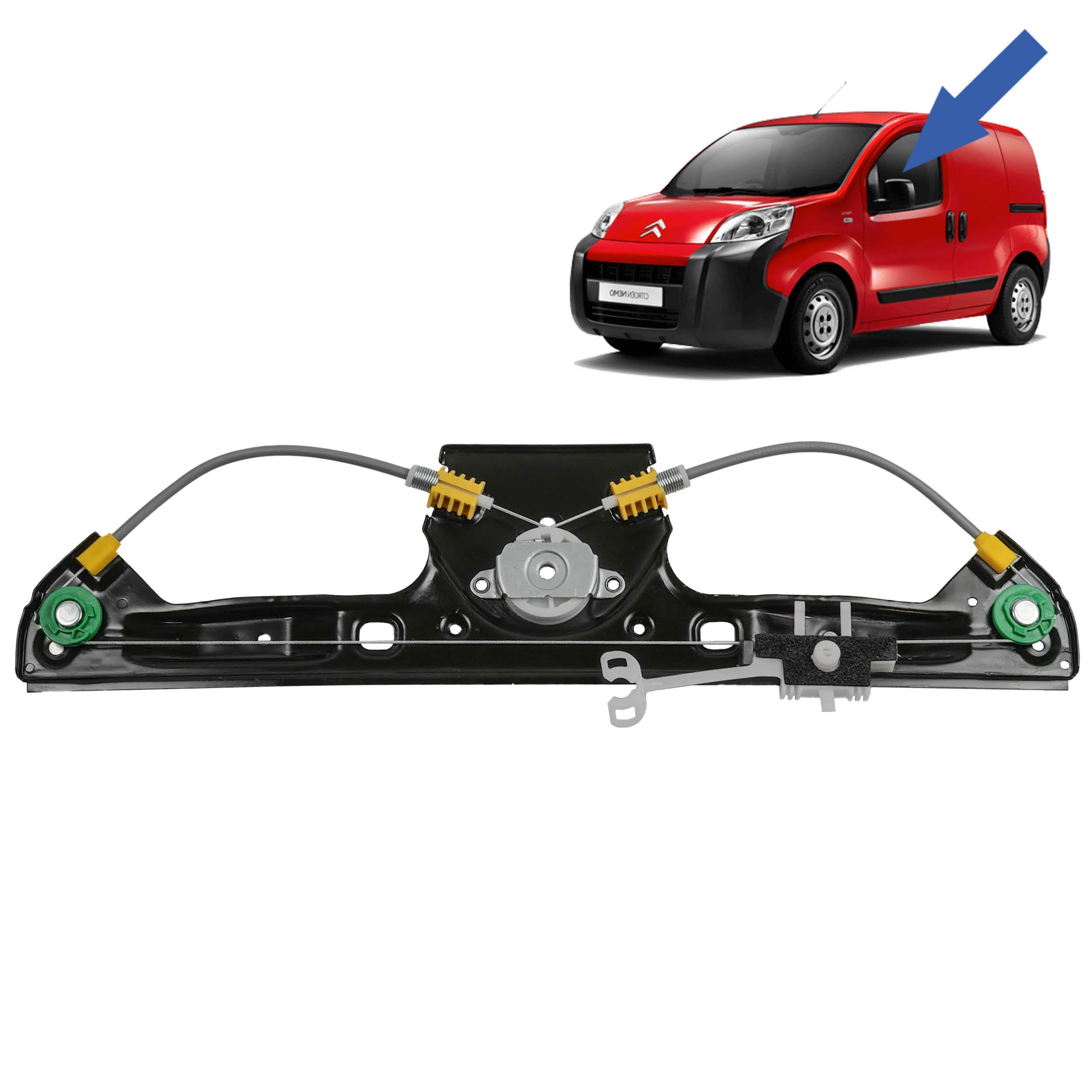 STARKIT PERFORMANCE Elevalunas compatible para Fiorino, Qubo, Bipper, Nemo (desde 2008) DELANTERO IZQUIERDO (conductor) 9221EP, 1368331080, 1354726080