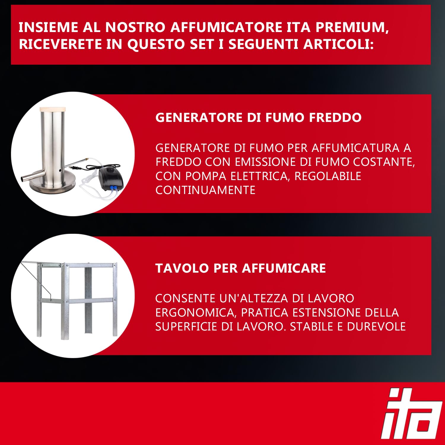 ITA Forno Affumicatore 7005 - Set Affumicatore con Generatore di Fumo, Tavolo - Armadio per Affumicatura con Termometro - Acciaio Inox - Qualità EU, Direttamente dal Produttore - 81 cm con 3 Ripiani