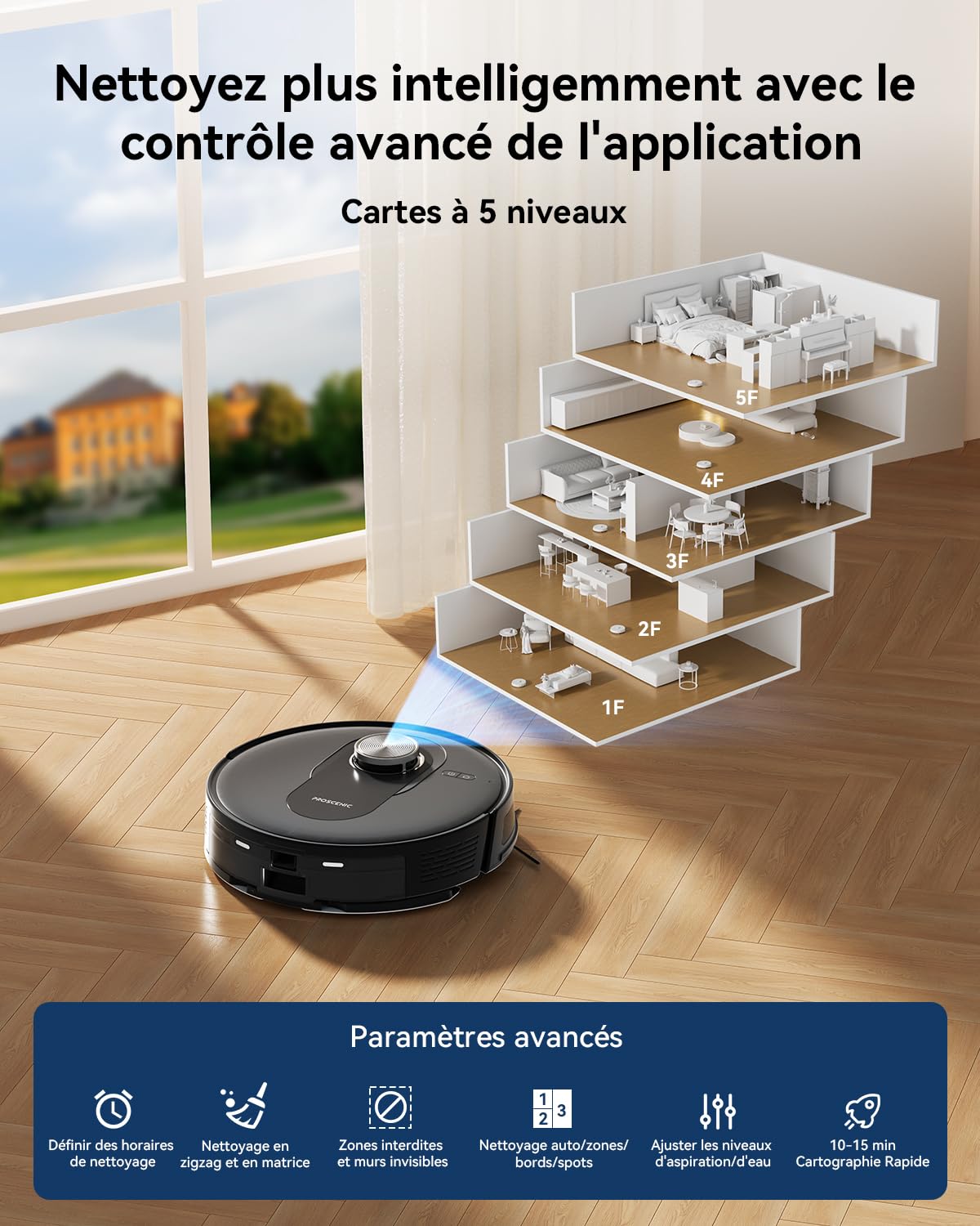 Robot Aspirateur Proscenic Q8 Max Avec Station Auto - 18000Pa, Lidar, App, 200min Autonomie | Pour Poils Animaux