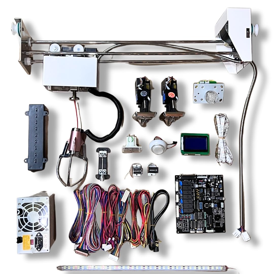 Crane Machine Kit W/Components and Manual Build Your Own Arcade Claw Machine - 71cm (28'') Silver Gantry with Medium Claw - Dual Coin Mech - All in 1 Kit