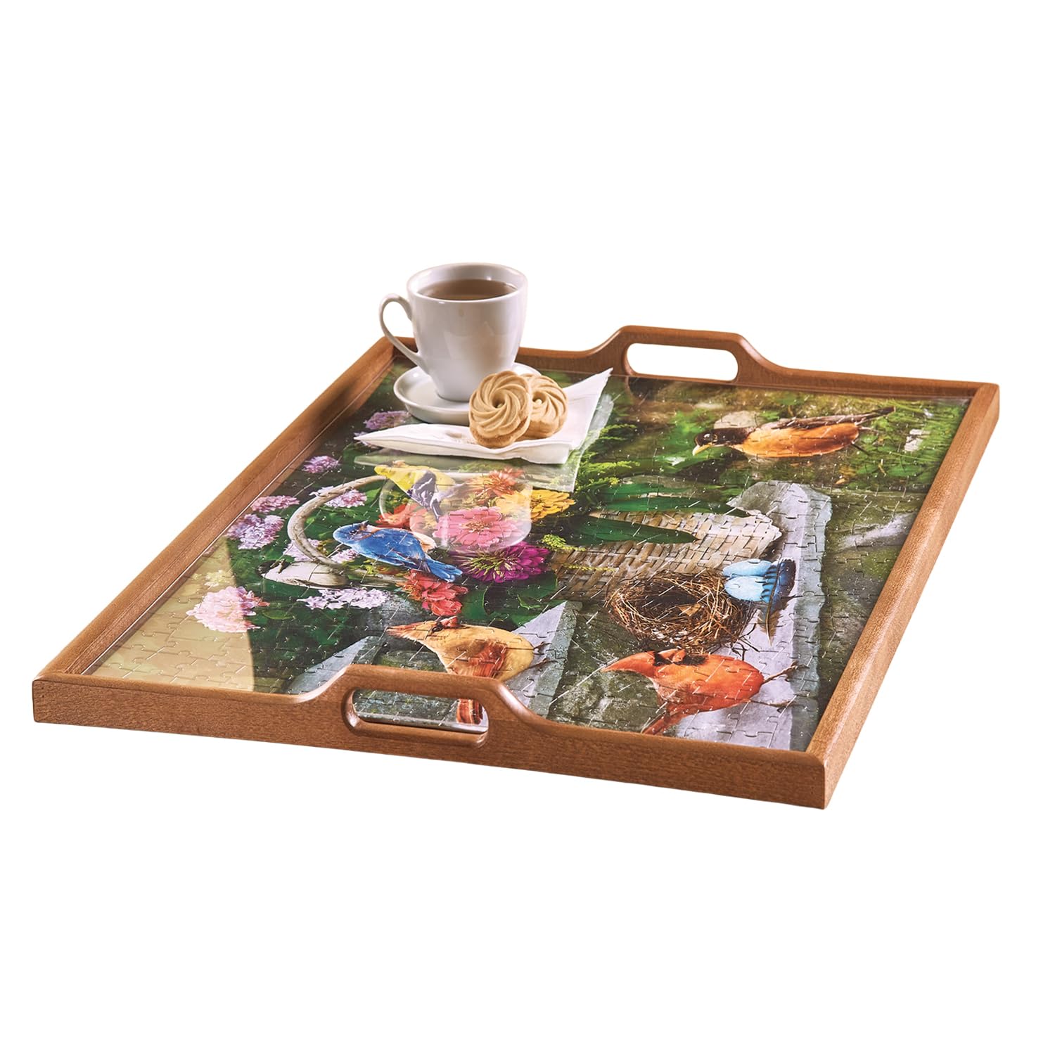 Bits and Pieces Jigsaw Puzzle Serving Tray - Wood Tray Holds 18" x 24" Jigsaw Puzzles, Removable Acrylic Puzzle Cover - Puzzling Accessories