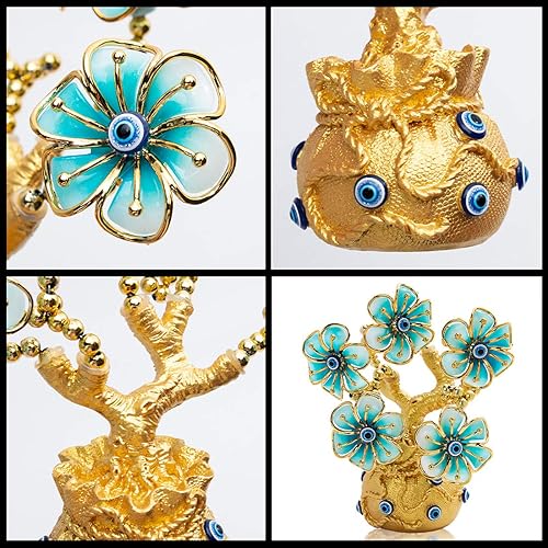 Miniatura 8 de YU FENG 5.9'' Golden Flowers Evil Eye Money Tree with Lucky Bag Vase, Feng Shui Fortune Tree N1,N2,N4,N5,N6