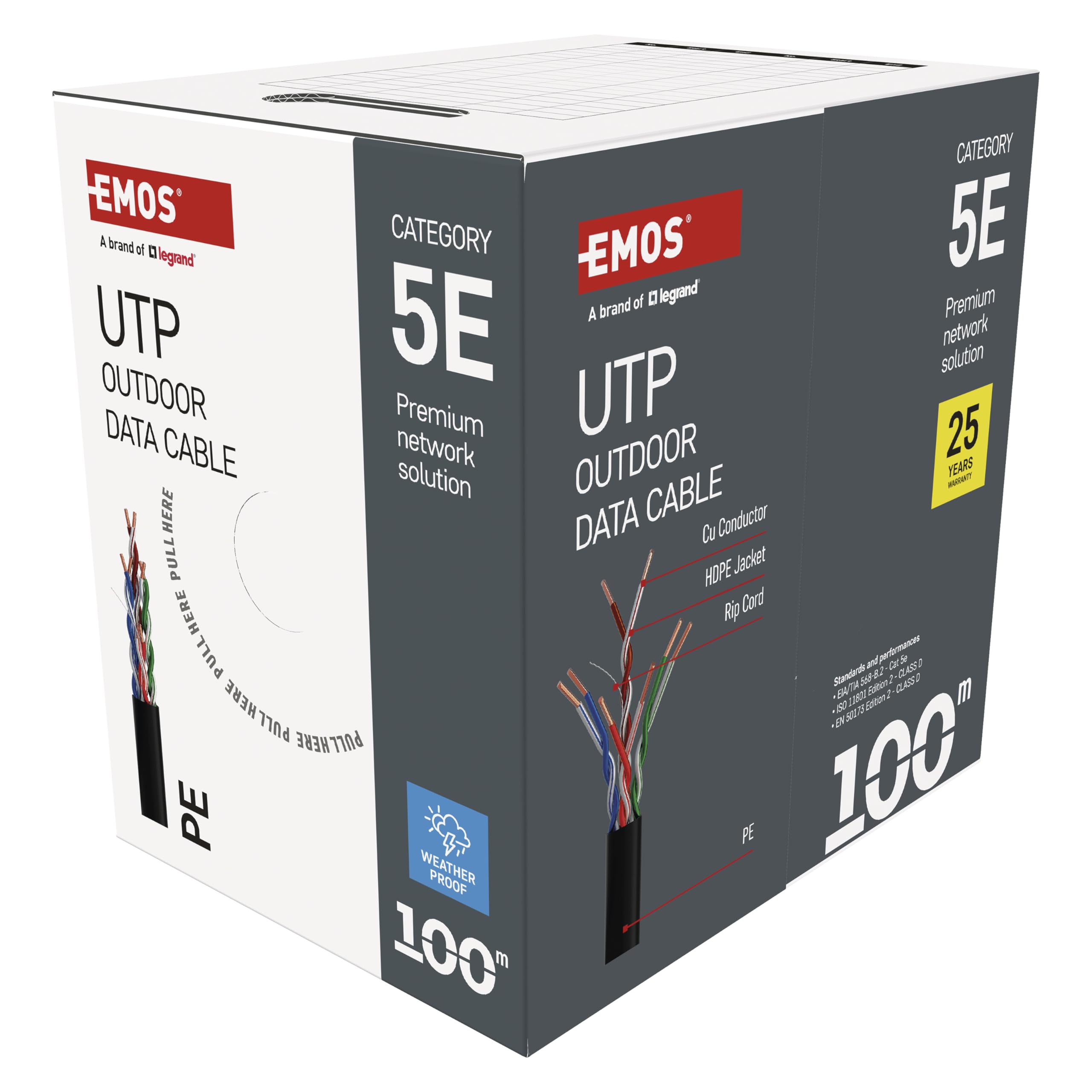 EMOS - Cavo di rete UTP CAT 5e, 100 m, PE - Cavo patch UTP CAT5e - Cavo LAN Gigabit - Cavo Ethernet non schermato - per esterni