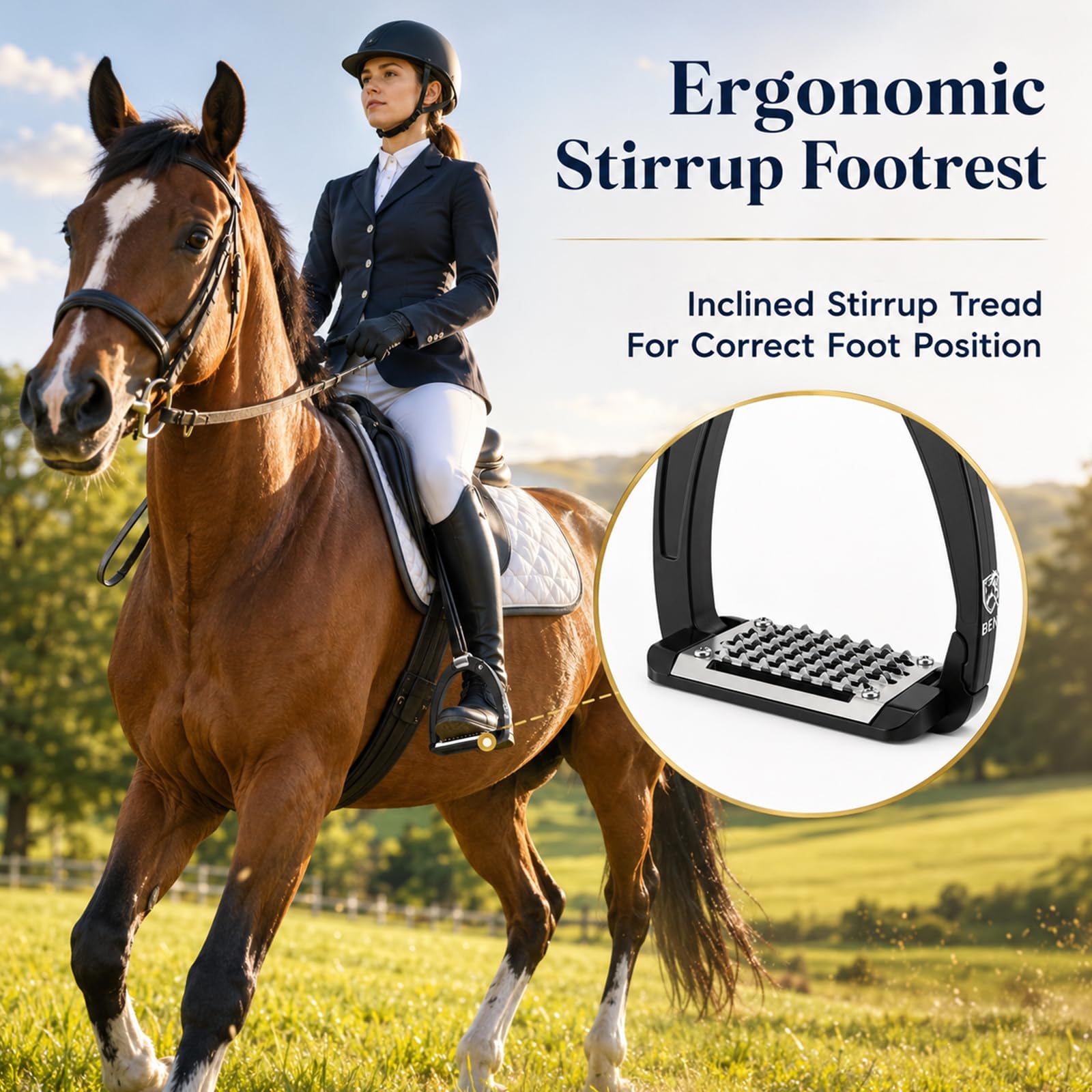 Estribos de seguridad para adultos, 12 cm de aluminio con liberación lateral, superficie antideslizante de acero inoxidable, estribos para paseos a caballo, doma, saltar y principiantes