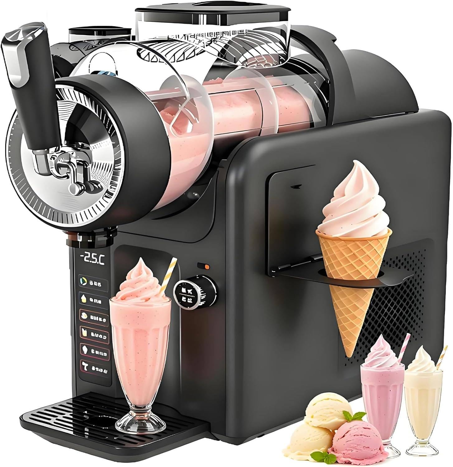 ZIXIAOS 5-in-1 Slushie Machine, 2l Ice Machines with 5 Preset Modes, No Ice Needed, Quiet and Simple Knob Operation, Ice Drink Maker for Ice Cream, Margarita & Slush Black