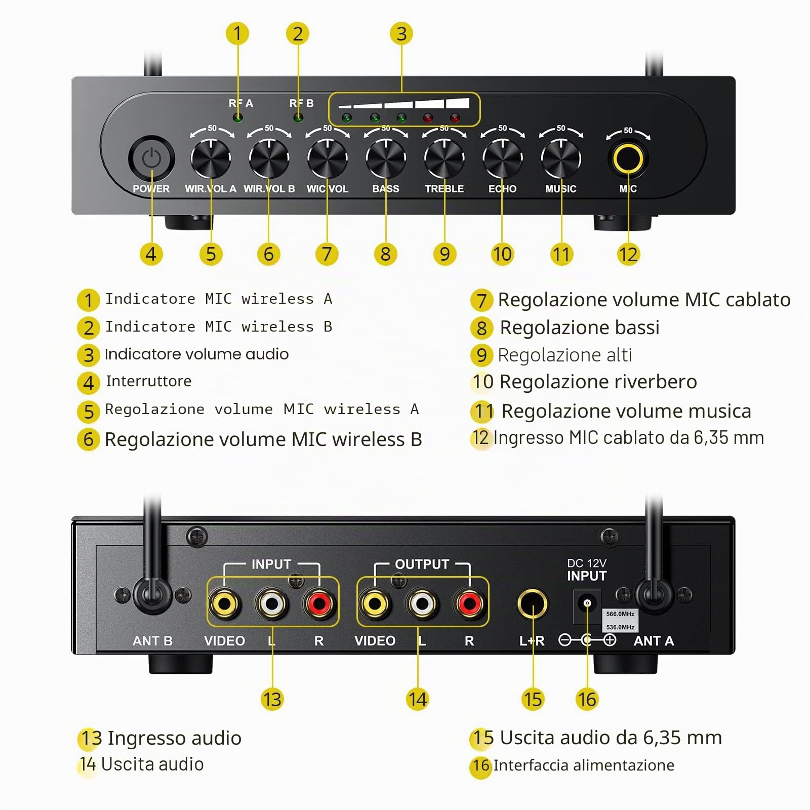 PROZOR Microfono Senza Fili Bluetooth 4.2 Microfono Karaoke Wireless UHF Sistema Microfonico Portatile Professionale Bluetooth Treble Echo Bass con Cavo Audio 6,35 mm/RCA per Matrimoni Feste DJ Chiese