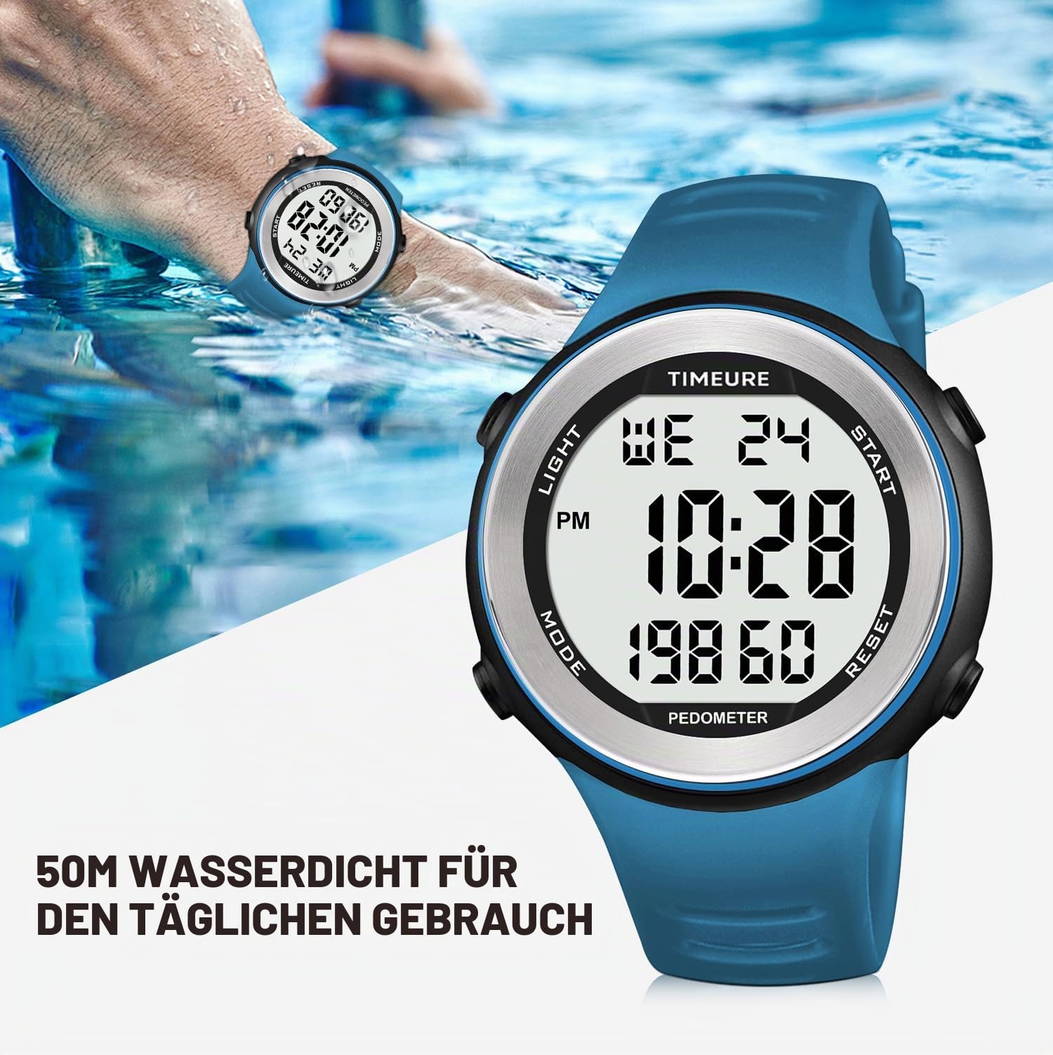 Sport Wasserdicht Schrittzähler Uhr zum Gehen Kein Aufladen Keine App Verbindung Mit EL Hintergrundbeleuchtung Einfache, Praktische Wahl Für Mobile-Free Fitness Enthusiasten TIMEURE-2308