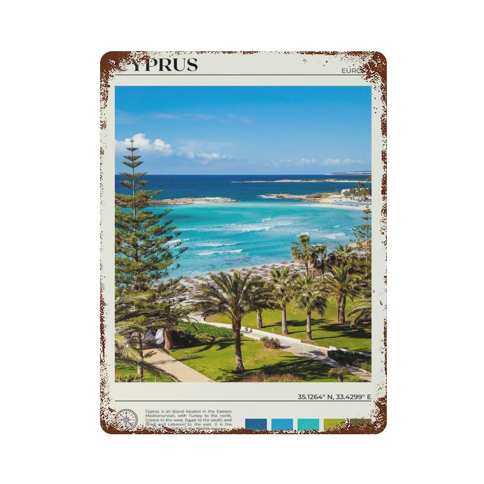 xiaoxiaoshen Real Photo Cyprus Decor Europe Wall Decor Art Metal Tin Poster Modern Home Decor Art Home Bar Shop Decorations Vintage Sign 40x30cm