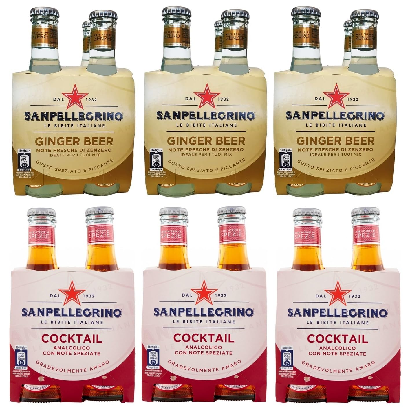 24er-Pack Testpaket San Pellegrino Cocktail Alkoholfreies Getränk + Ginger Beer Alkoholfreies Getränk mit Noten von Ingwer 20cl Einweg-Glasflasche