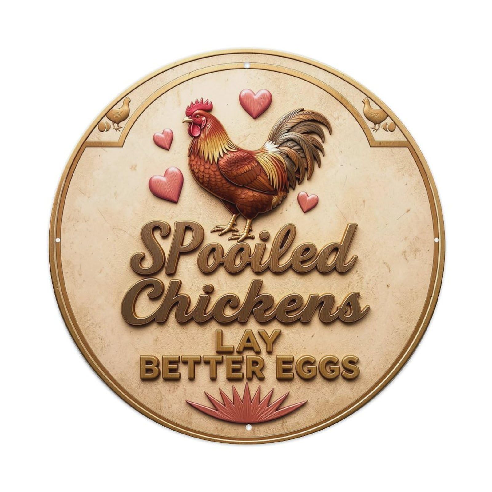 Rooster Hearts Eggs Text Design Round Metal Tin Sign Vintage Wall Decor, Bar Garage Cafe Kitchen Home Wall Art Poster 8x8inches
