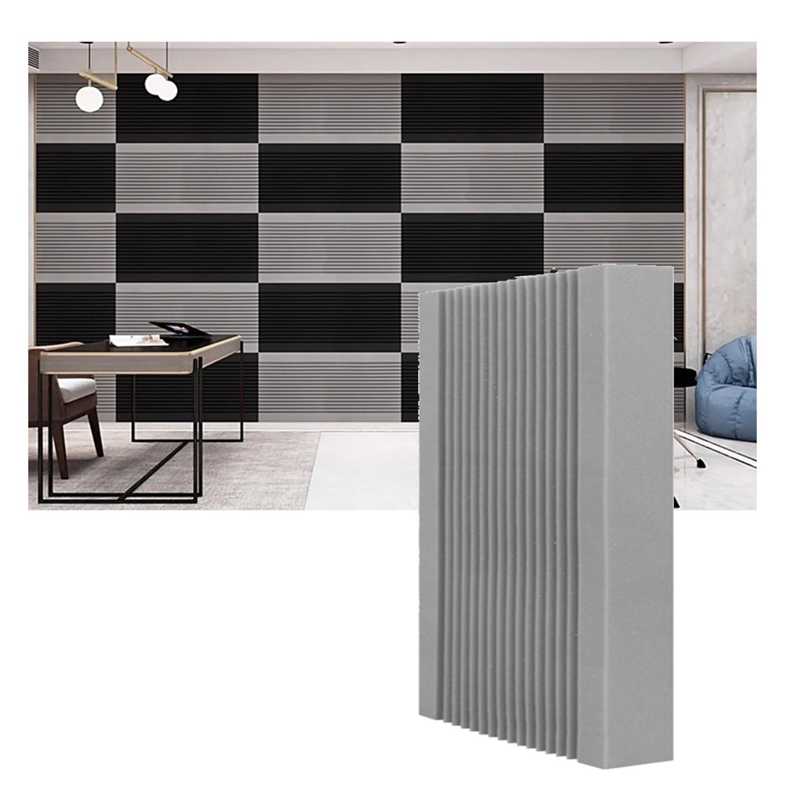 Paneles Acusticos, Grosor 10 Cm Paneles Espuma Acústica Paredes Reducción Ruido Paneles Sonido Recuperación Rápida Insonorización Estudio Cuñas para Juegos Decoración(Grey,8pcs-50x100cm)