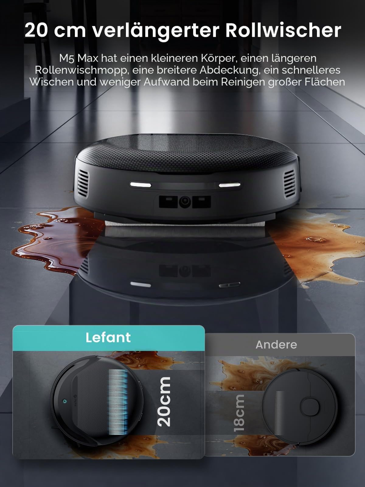 Lefant M5 Max Saugroboter mit Wischfunktion, 23000 Pa Saugkraft, dToF LiDAR Navigation, Dual-Band 5GHz/2.4GHz WLAN, selbstreinigende Wischtuch-Saugstation, intelligente Sprachsteuerung, Schwarz